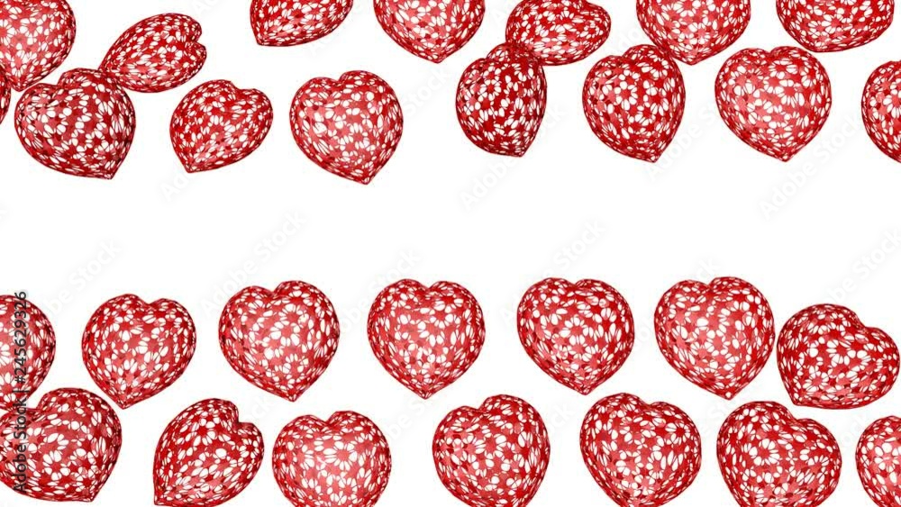 Three-dimensional openwork hearts moving on a white background. Animated screensaver. 3d render Three-dimensional openwork hearts moving on a white background. Animated screensaver. 3d render
