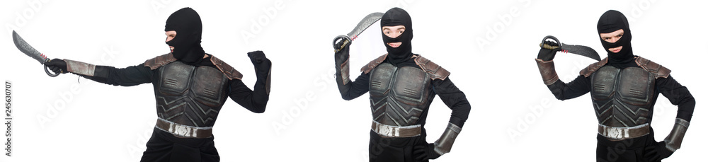 Young funny man in armour suit Young funny man in armour suit