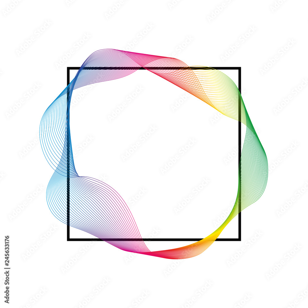 Wave of many colored lines over square frame. Creative line art. Design elements created using the Blend Tool. Wave of many colored lines over square frame. Creative line art. Design elements created using the Blend Tool.
