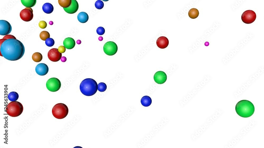 Multicolored spheres falling on white background. Animated screensaver. 3d render Multicolored spheres falling on white background. Animated screensaver. 3d render