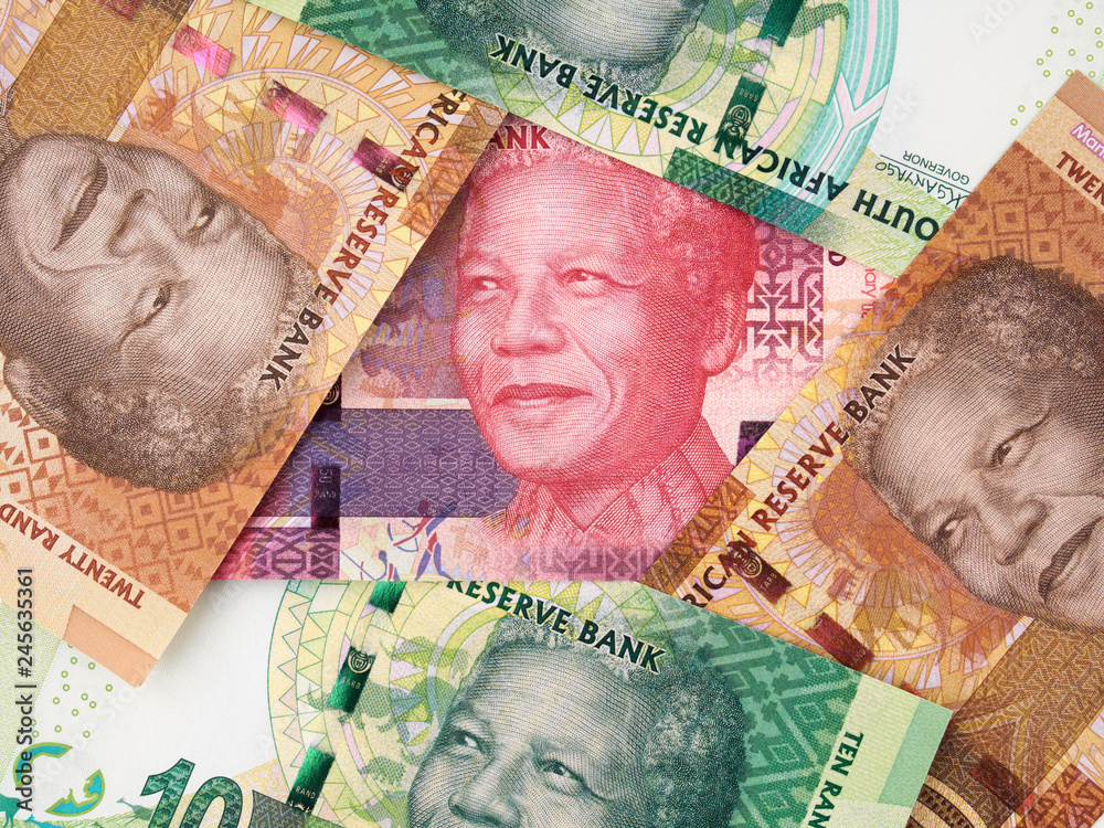 Wunschmotiv: Various South Africa rand banknotes. South African money currency. South Africa economy