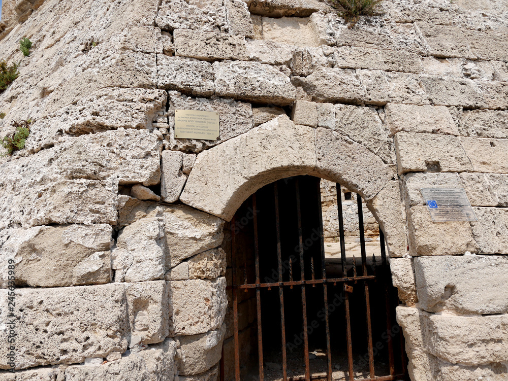 The fort of St Nikolas guarding Mandraki Harbour on the Greek island of Rhodes The fort of St Nikolas guarding Mandraki Harbour on the Greek island of Rhodes