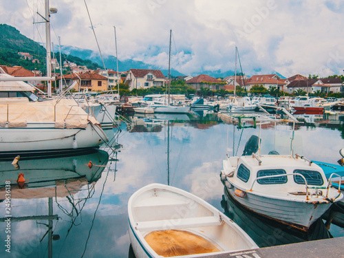 Montenegro. Seaport with yachts and boats in Kotor