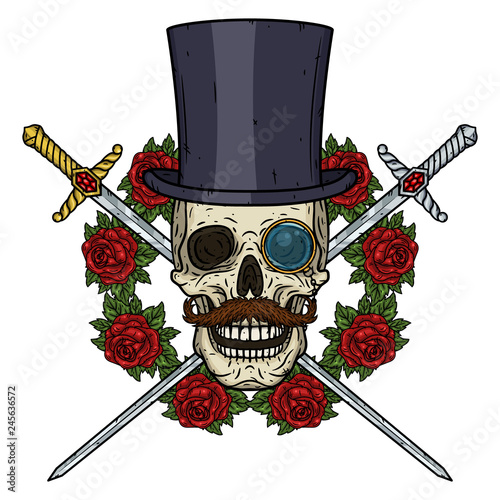 Skull. Valentine skull. The skull of the gentleman. Illustration for Valentine's day.
