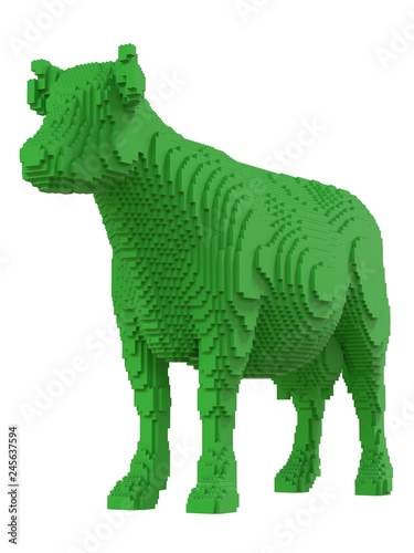 Green cow from plastic blocks on a white background.