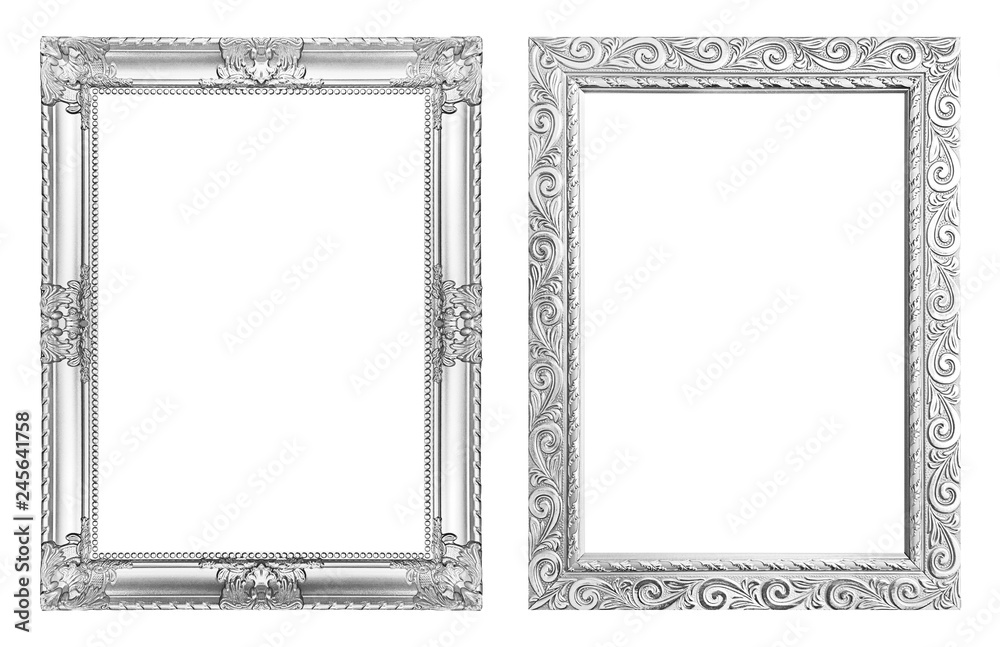Set 2 - Antique silver frame isolated on white background, clipping path