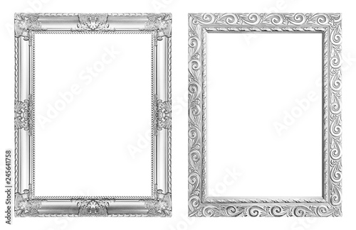 Obraz na płótnie Set 2 - Antique silver frame isolated on white background, clipping path w salonie