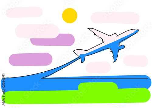 one line drawing of isolated vector object - passenger airplane