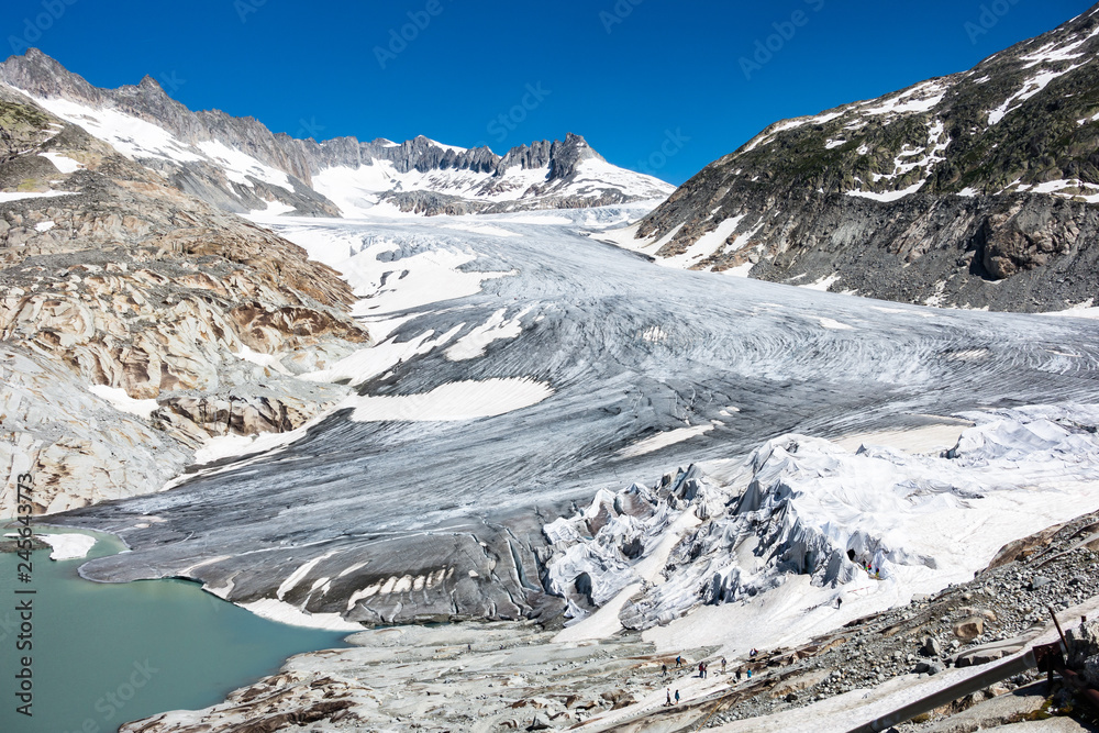 At Rhone Glacier is possible to walk on the glacier and visiting an ice grotto, Valais, Switzerland