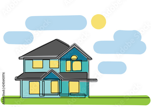 continuous line drawing of house