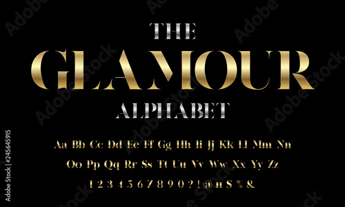 Vector of stylized modern glamorous font and alphabet