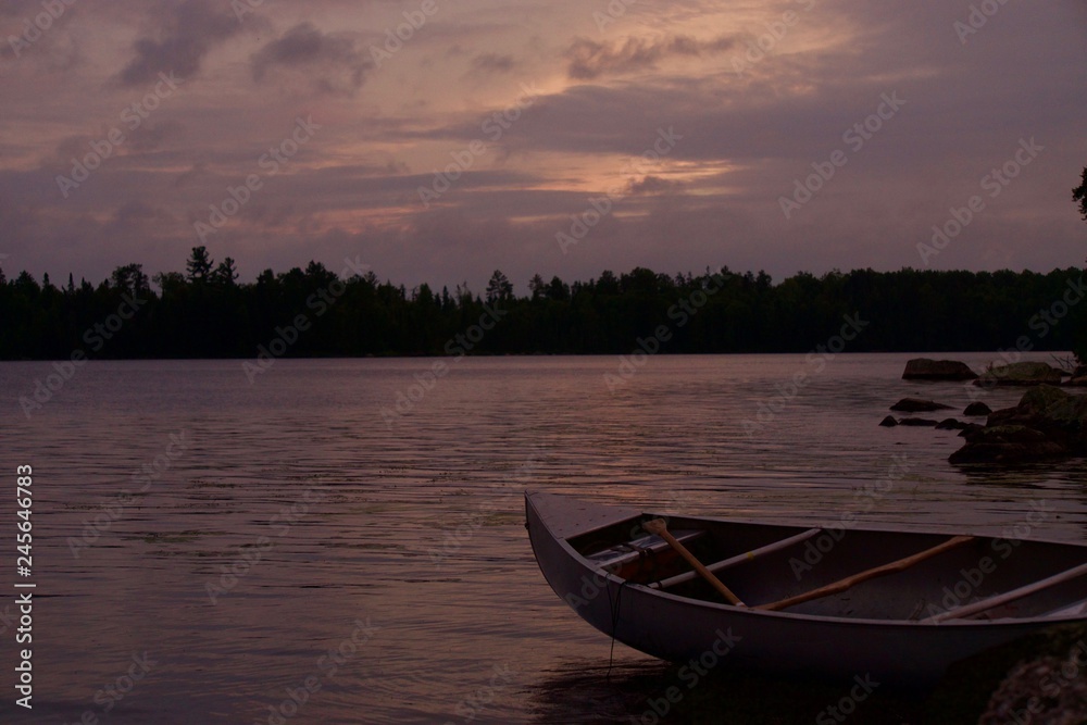 Canoe on a lakeshore