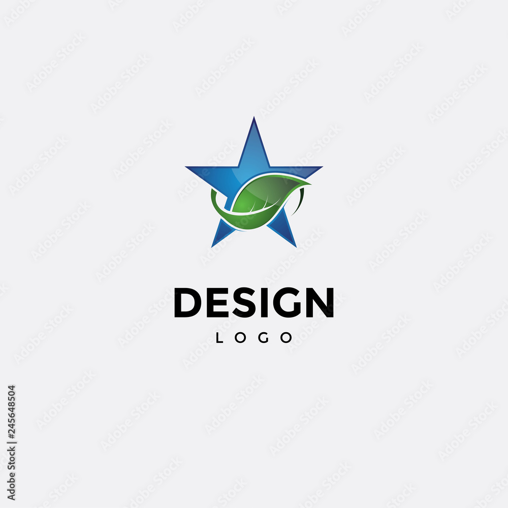 Fototapeta premium Vector logo design colorful, star icon and leaf