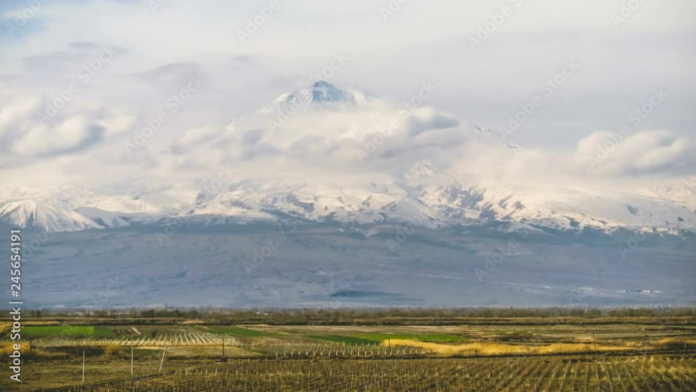 4k Time lapse of Landscape religion Ararat mountain and clouds view from Armenia footage for different events, documental and cinematic projects.