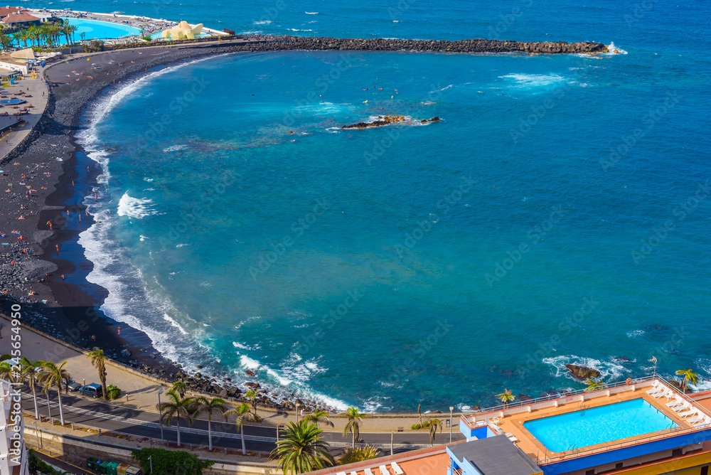 Stunning views of the coast in the town of Puerto de la Cruz. Tenerife. Canary Islands..Spain