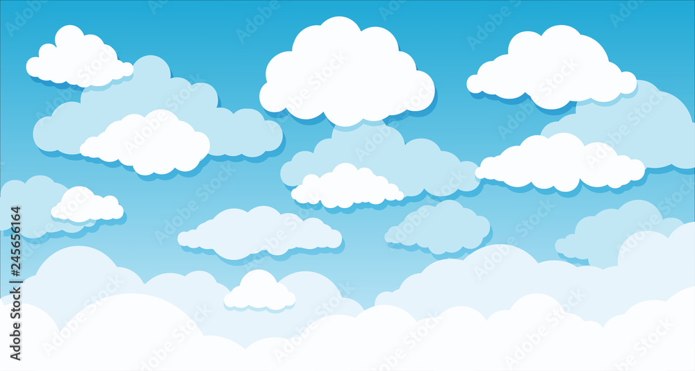 Blue gradient sky and clouds vector illustration