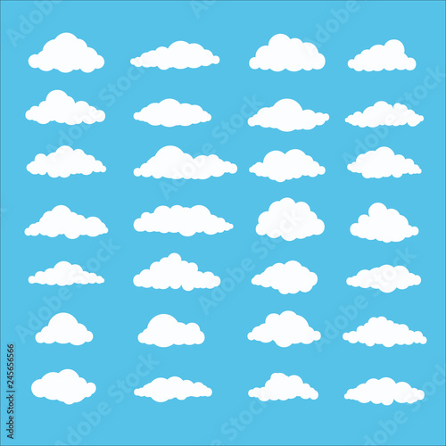 Set of Cloud in flat style isolated on blue background. Vector stock illustration