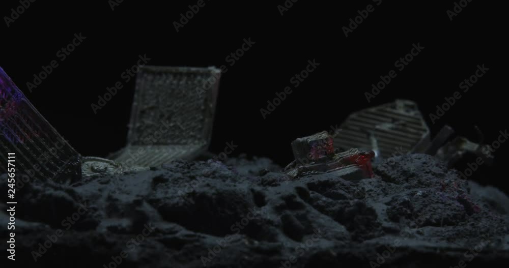 Abstract planets composition with crashed satellite. Macro VFX 4K shot.
Abstract planets composition with crashed satellite. Macro VFX 4K shot.