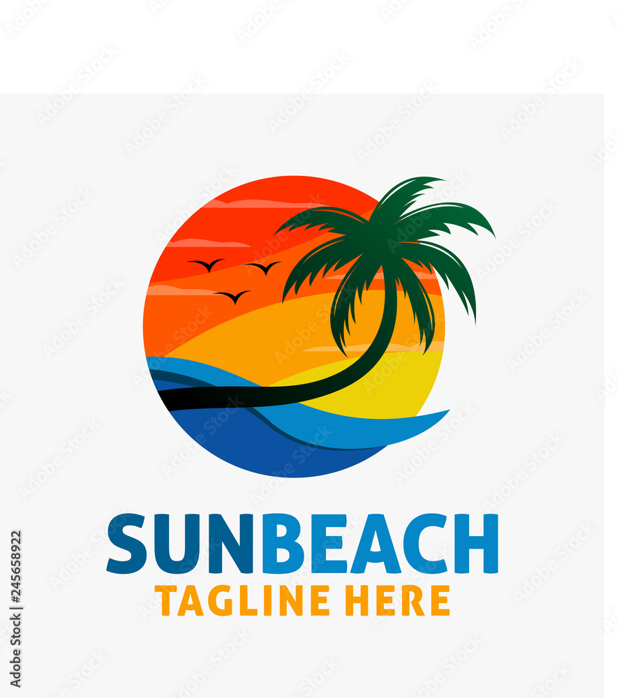Beach sunset logo design