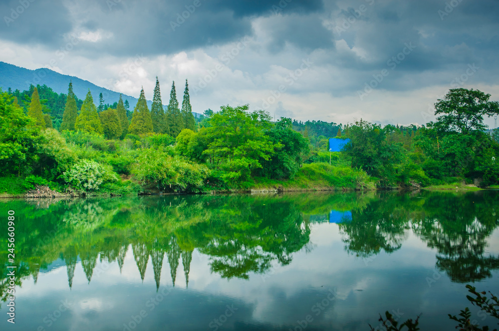 Fototapeta premium The river and countryside scenery in spring