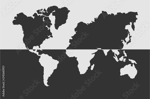 world map.black-white.horizontal separation