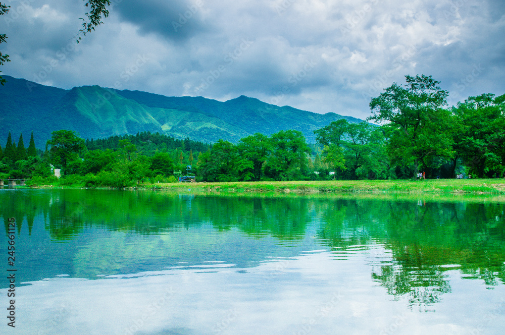 Fototapeta premium River and countryside scenery in spring
