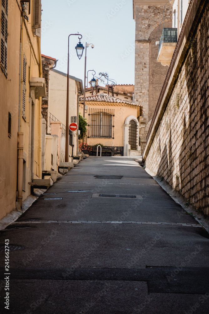 Empty alley of european old town, Cannes France