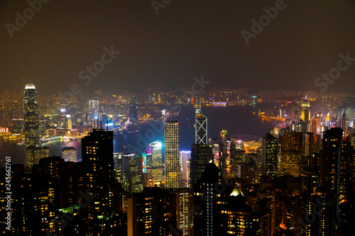 Hong Kong skyline at night view from Victoria peak.