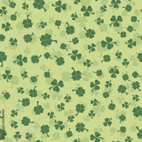 illustration of a seamless pattern_1_of clover leaves three and four leaves on the feast of St. Patricks day, drawn in flat style