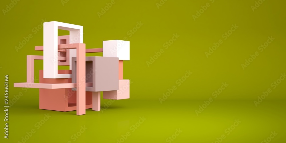 Abstract background with colored geometric shapes. Empty space under the text. 3D illustration Abstract background with colored geometric shapes. Empty space under the text. 3D illustration