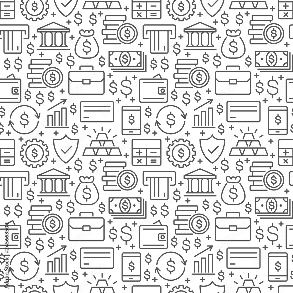 Finance seamless pattern with thin line icons
