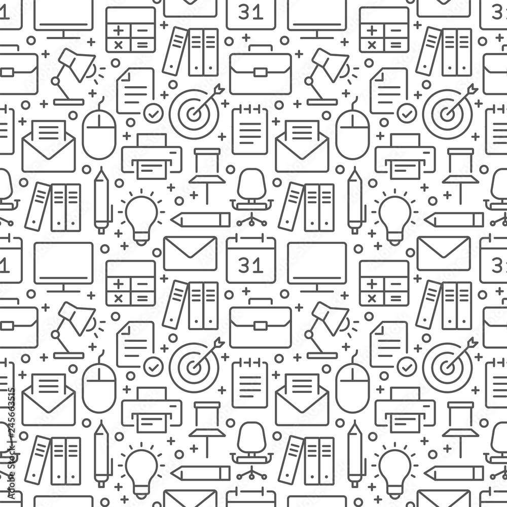 Office seamless pattern with thin line icons