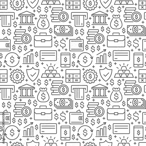 Finance seamless pattern with thin line icons