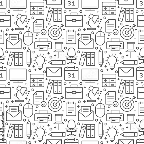 Office seamless pattern with thin line icons