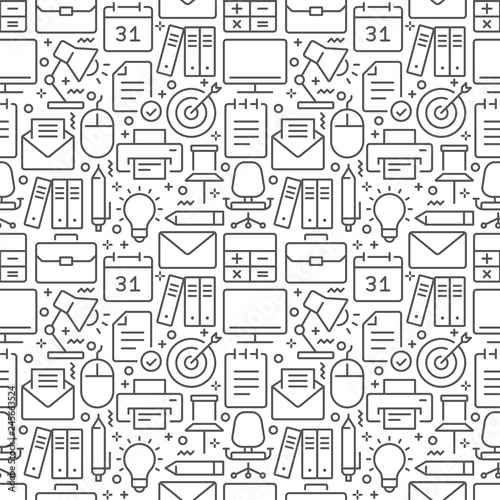 Office seamless pattern with thin line icons