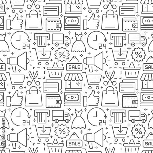 Shopping seamless pattern with thin line icons