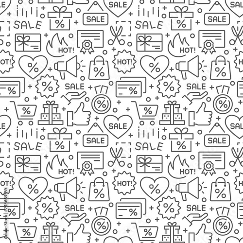 Discounts and sales seamless pattern with thin line icons