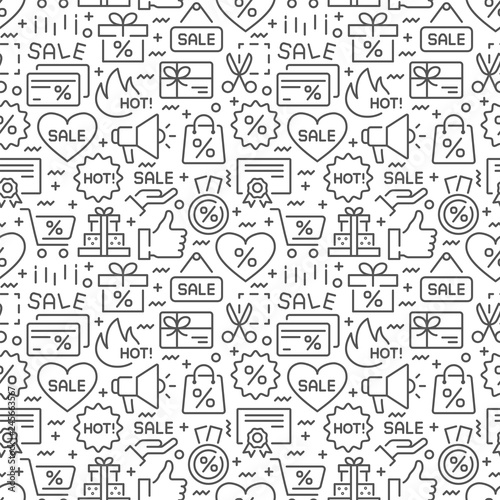 Discounts and sales seamless pattern with thin line icons
