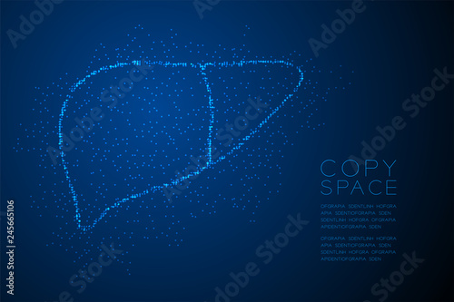 Liver shape Abstract Geometric Bokeh light circle dot pixel pattern; Medical Science Organ concept design blue color illustration isolated on blue gradient background with copy space; vector eps 10