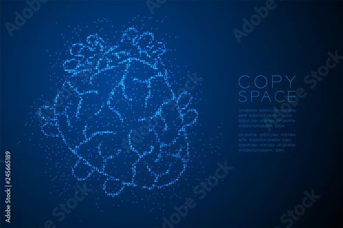 Heart shape Abstract Geometric Bokeh light circle dot pixel pattern; Medical Science Organ concept design blue color illustration isolated on blue gradient background with copy space; vector eps 10