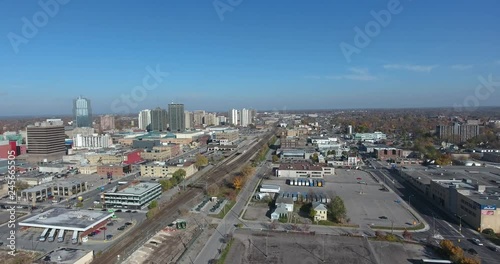 Empty Traintracks Downtown Near Industrial Section Flyover Aerial View photo