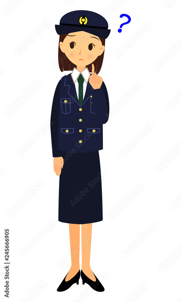 首を傾げる 女性警察官 全身 首を傾げる 女性警察官 全身