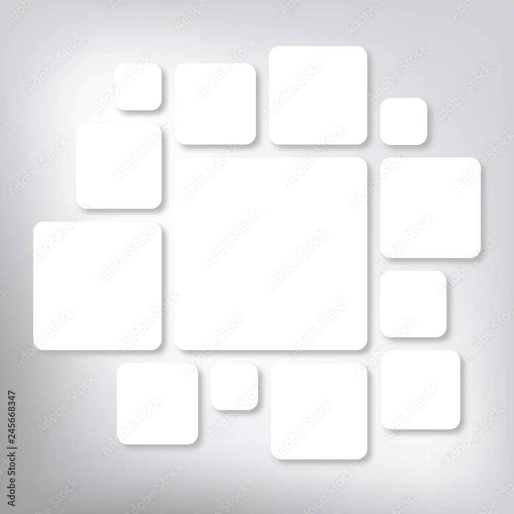 white squares on gray background. vector geometric shapes. simple white background.