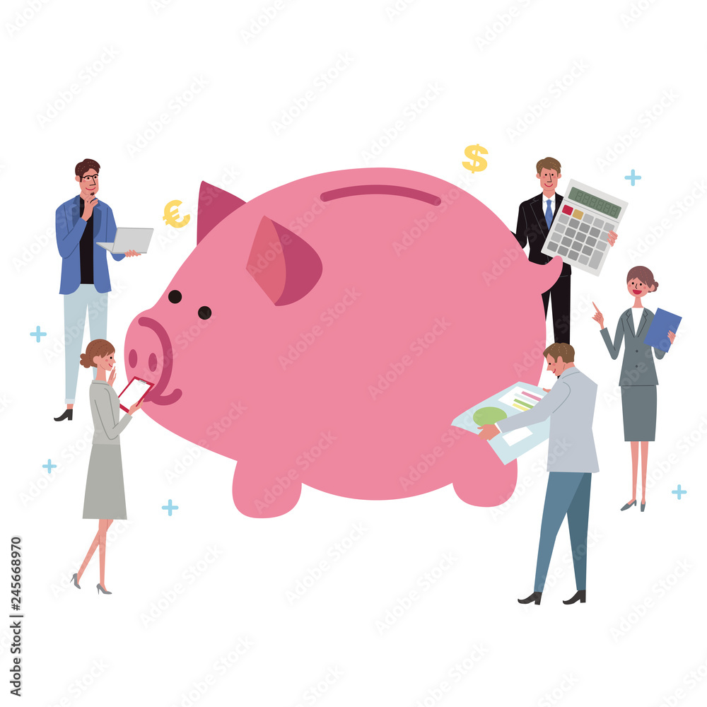 ぶた貯金箱 イラスト 人々 大勢 Stock Vector Adobe Stock