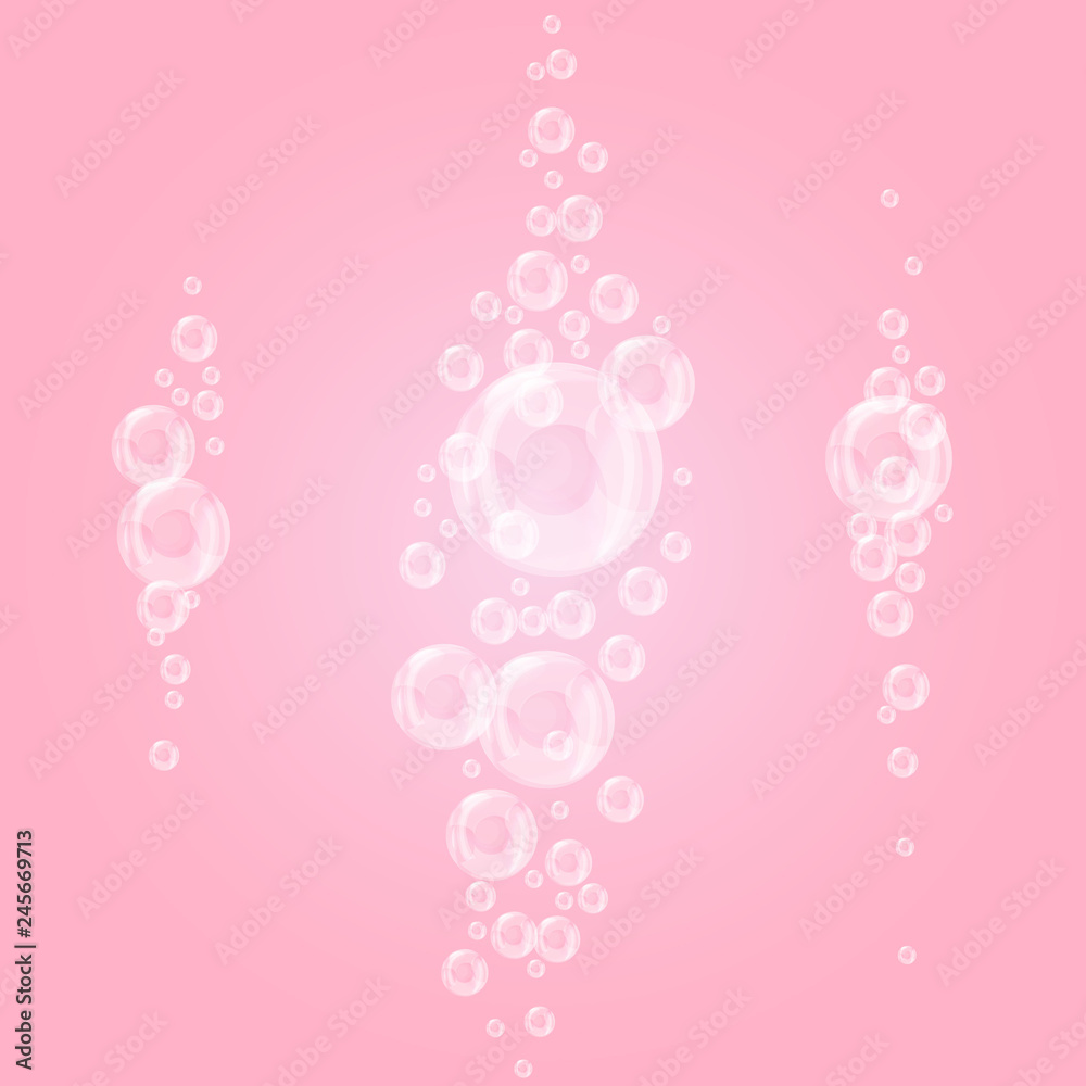 Bubbles underwater set isolated on pink