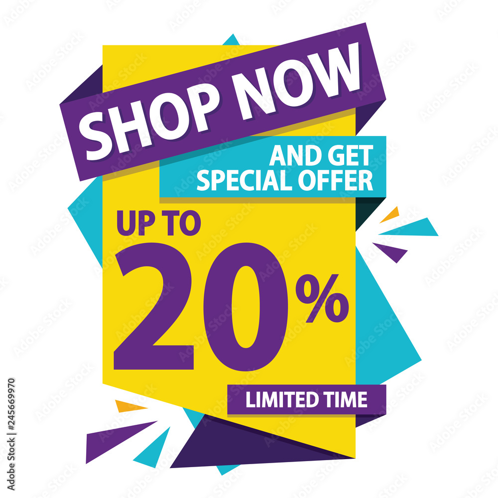 Shop Now Big Sale banner template design, poster, banner, up to 20% off. Vector illustration. Store label. Communication poster Marketing Advertising and PR - Vector Shop Now Big Sale banner template design, poster, banner, up to 20% off. Vector illustration. Store label. Communication poster Marketing Advertising and PR - Vector