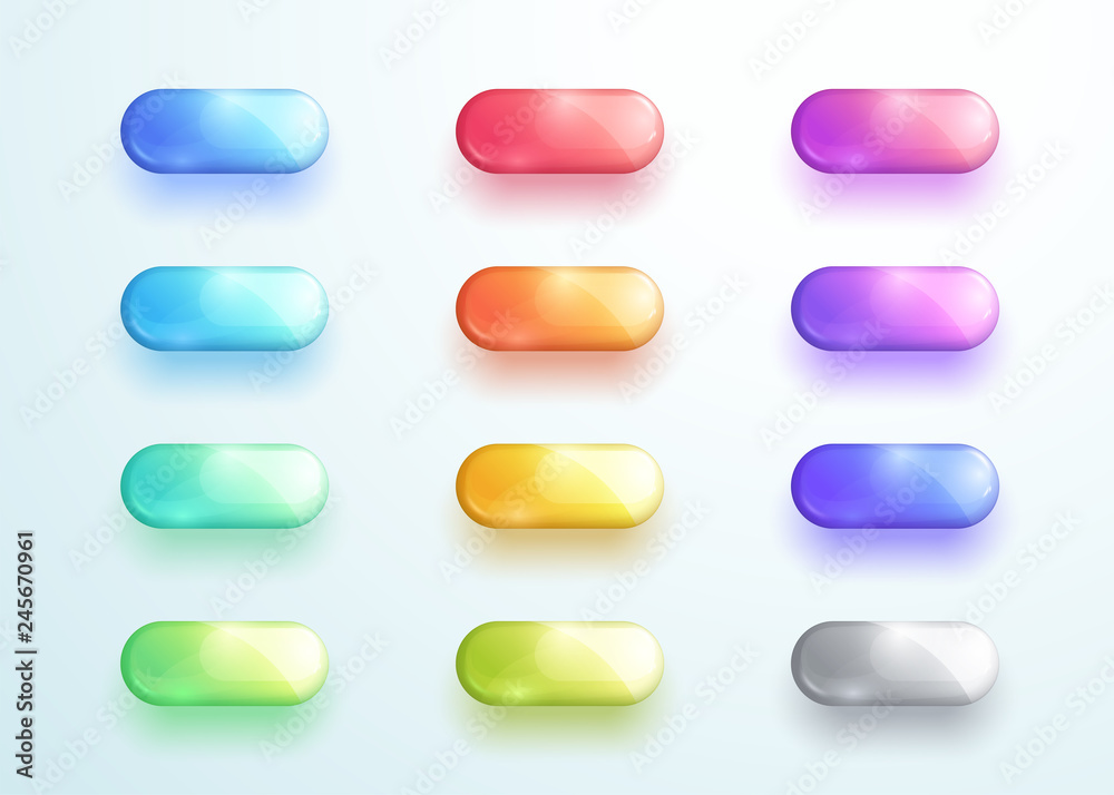 Glossy Pill Button Shape Icon Vector Elements Set