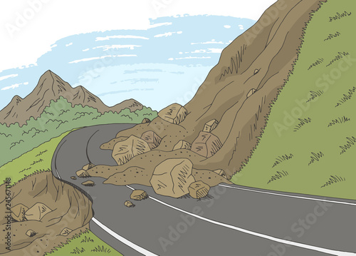 Landslide graphic color mountains landscape sketch illustration vector