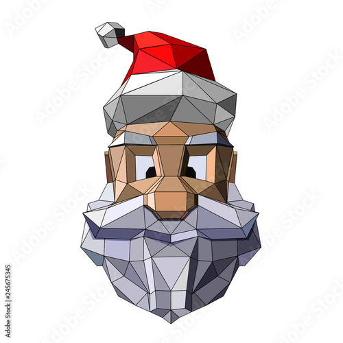 low poly santa in colour, sketch vector graphic colour illustration