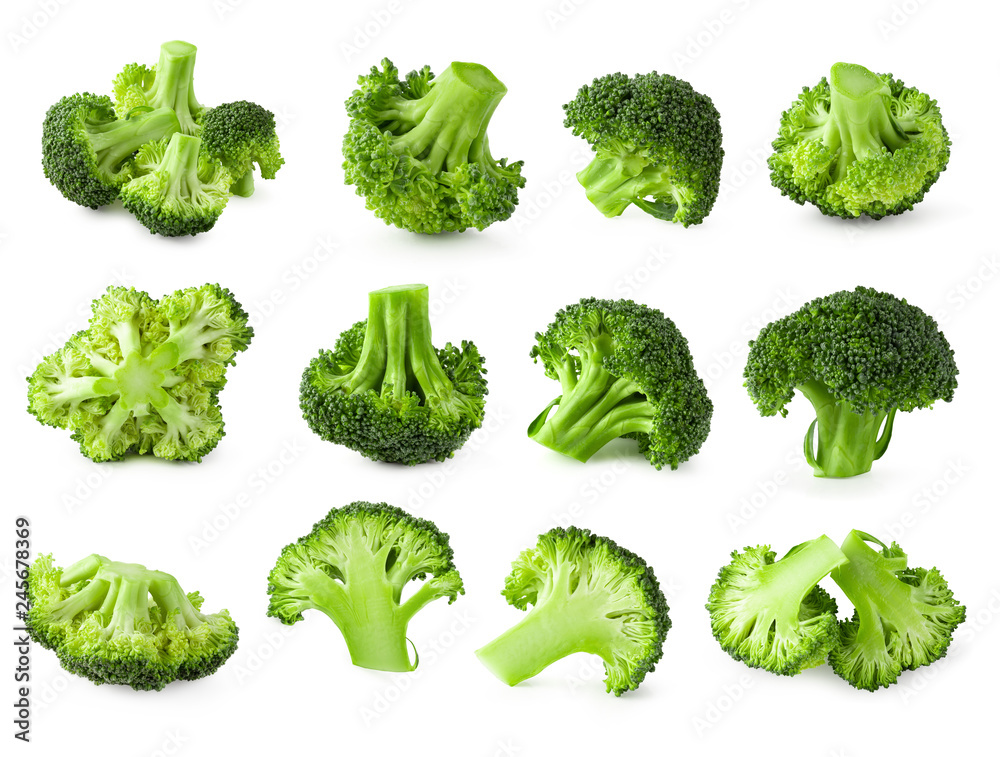 Fresh broccoli blocks for cooking isolated over white background. Fresh broccoli blocks for cooking isolated over white background.